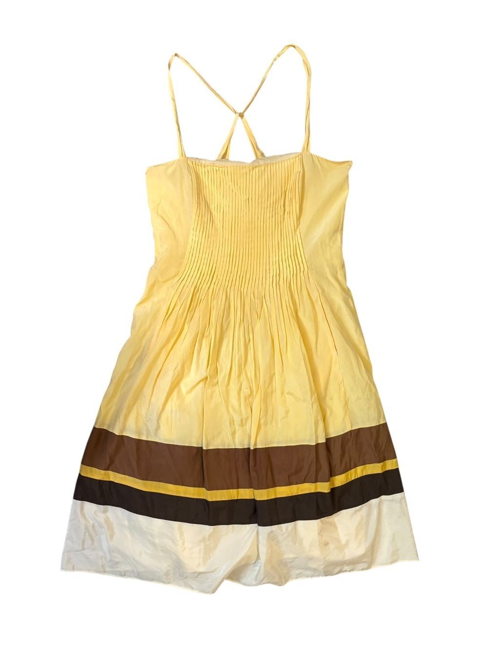 Laundry By Shelli Segal Silk Retro Style Yellow Stripe Sundress Size 12